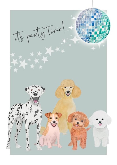 Cute Birthday Card - Dogs - It's Pawty Time! created by Heather Trefusis Art