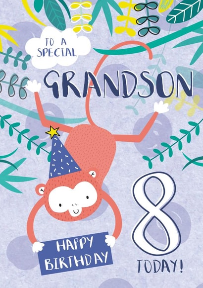 Cute Birthday Card - For Grandson - 8 Today - Cheeky Monkey created by Juniper and Rose Studio