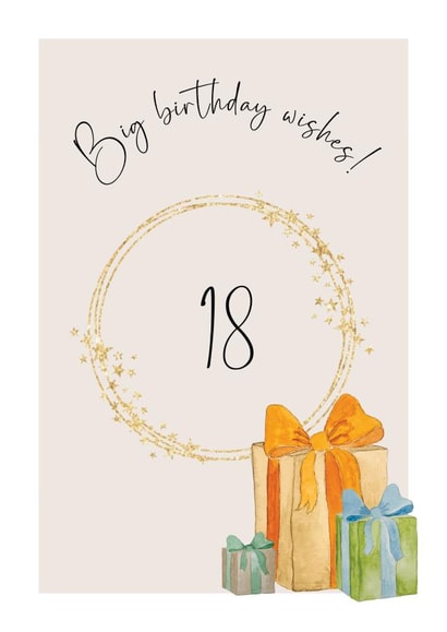 Classic 18th Birthday Card - Big Birthday Wishes - Watercolour Presents created by Heather Trefusis Art