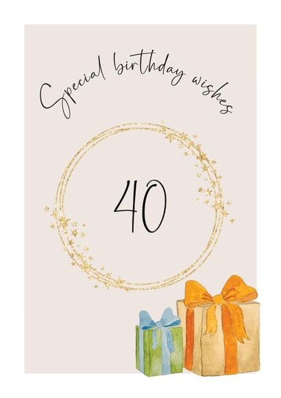 Classic 40th Birthday Card - Special Wishes - Watercolour Presents created by Heather Trefusis Art