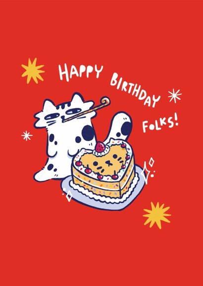Cute Birthday Card - Cartoon Cat - Folks! created by Iniistudio
