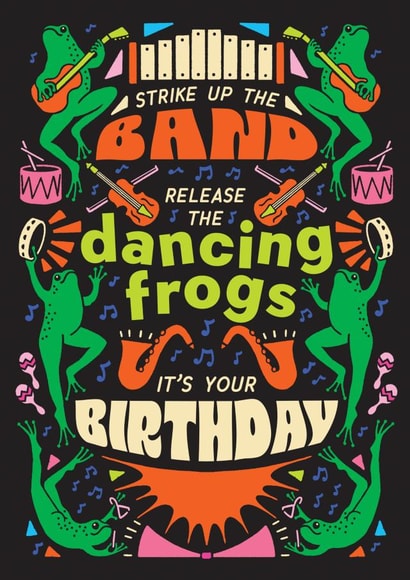 Funny Birthday Card - Dancing Frogs - Strike Up The Band created by OBJECTABLES