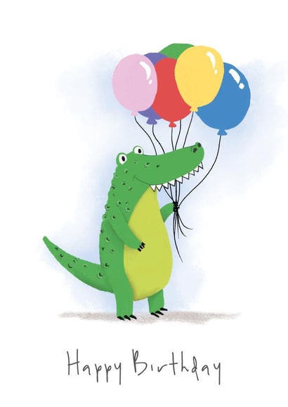 Cute Birthday Card - Crocodile Holding Balloons - For Kids created by Lucy Driver