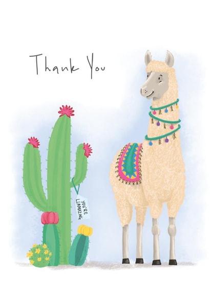 Cute Thank You Card - Llama and Cactus - You're Llamazing! created by Lucy Driver