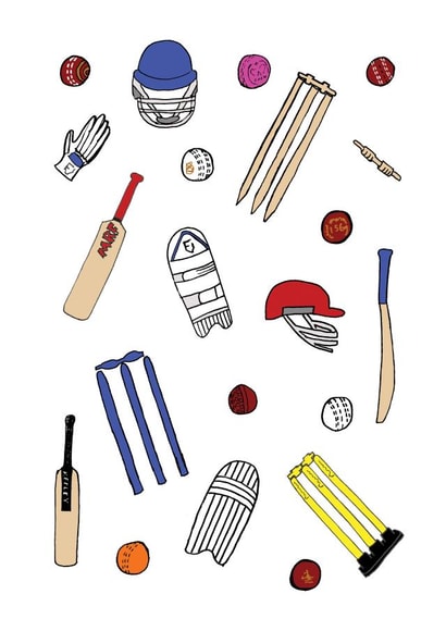 Cute Birthday Card - Hand drawn Cricket - For Him created by A Ray of Sunshine Cards