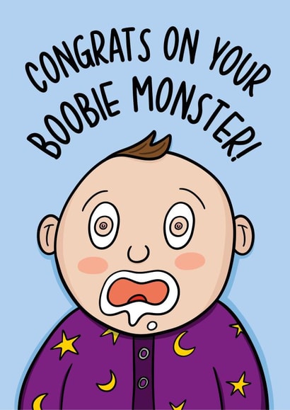 Funny New Baby Card - Boobie Monster Card - New Mum Card created by TeePee Creations