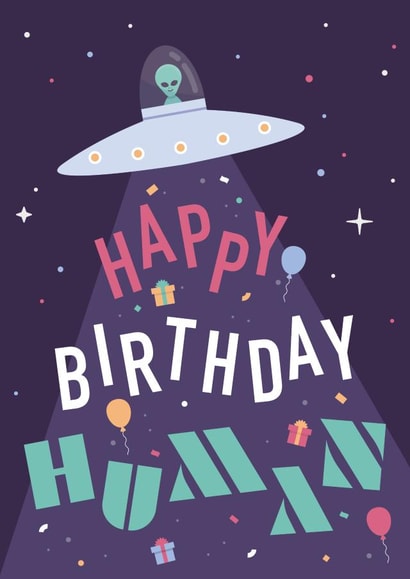 Cute Birthday Card - For Him - Alien In UFO created by Chris Wharton
