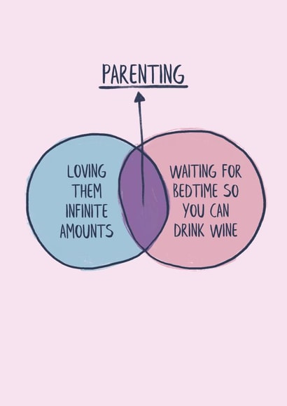 Funny New Baby Card - For New Parents - Venn Diagram - Love And Wine created by Sarah Harding