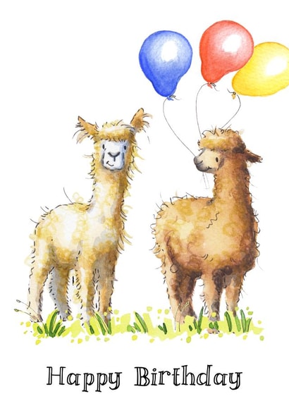 Cute Birthday Card - Llama - Balloons created by Kate Garrett