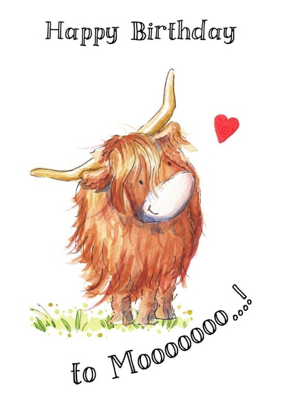 Cute Birthday Card - Highland Cow created by Kate Garrett