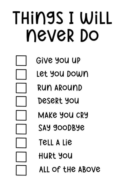 Funny Rick Rolling card for birthday, anniversary, mum, dad, wife, husband created by Sneakysquid