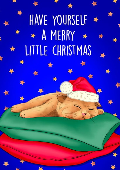Cute Christmas Card - Sleepy Cat - Merry Little Christmas created by Poppy & Mabel 