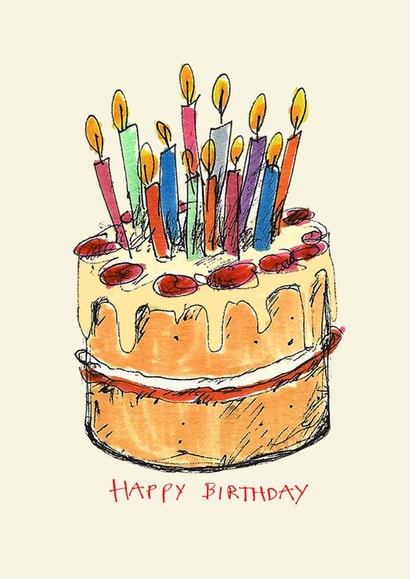 Arty Birthday Card - Illustrated Cake & Candles created by Poet and Painter