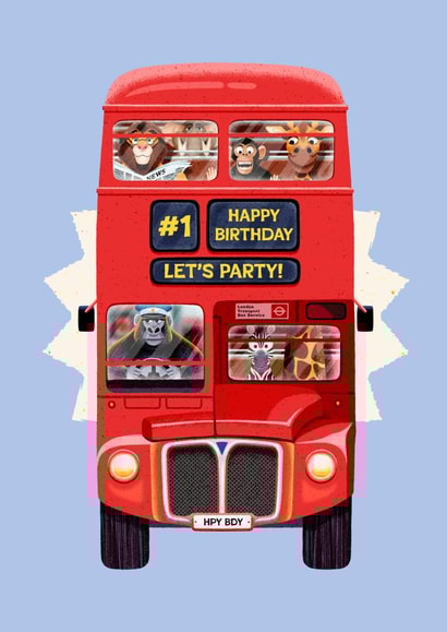 Fun Birthday Card - For Kids - London Bus Birthday Card - Let's Party created by Folio | Ian Owen