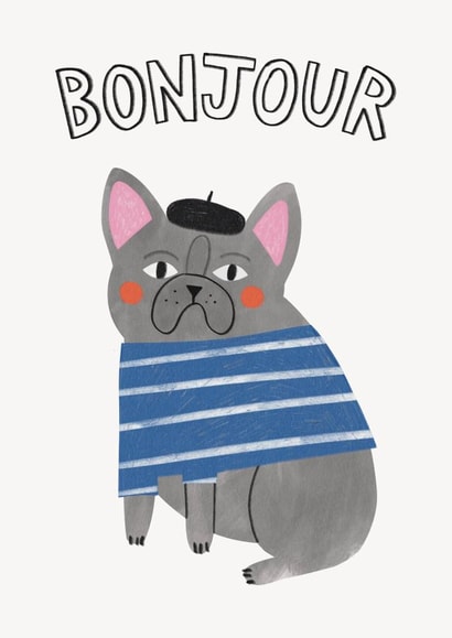 Cute Frenchie Thinking of You Card - Send A Smile - Hello - French Bulldog created by Alice Mole Illustration