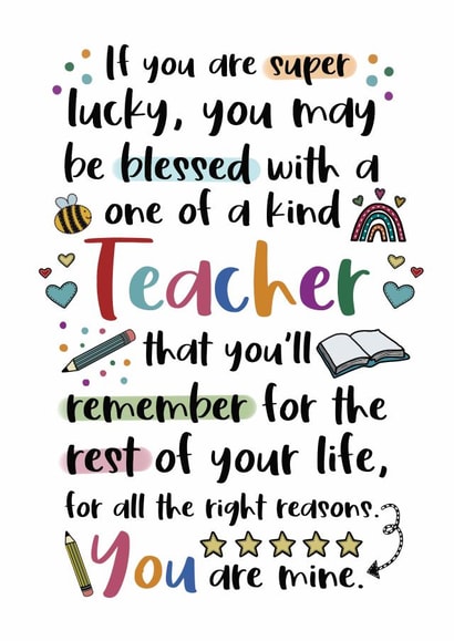 One of a Kind Teacher - Heartfelt Thank You Teacher Card created by And You Can Quote Me