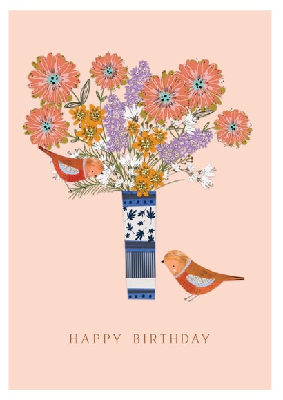 Illustrated Birthday Card for female friend or relative - birds - Happy Birthday created by Belinda Drought