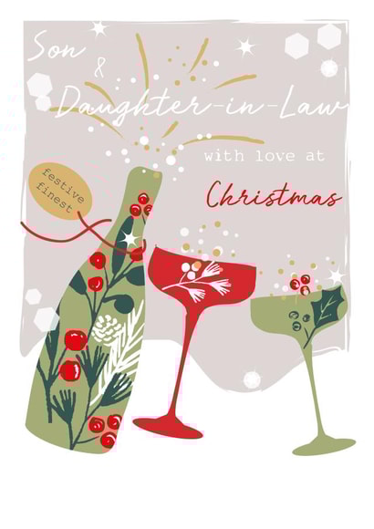 Classic Christmas Card - For Son and Daughter-In-Law - Festive Christmas Bubbly created by SABIVO Design by Sabina