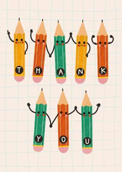 Cute Thank You Card - For Teacher - Cartoon Pencils created by AbiGoLucky