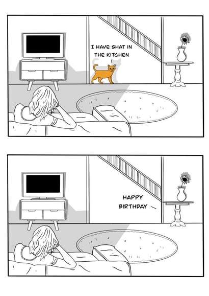 Funny Birthday Card - Cat Shit - From The Cat created by C.W ILLUSTRATIONS