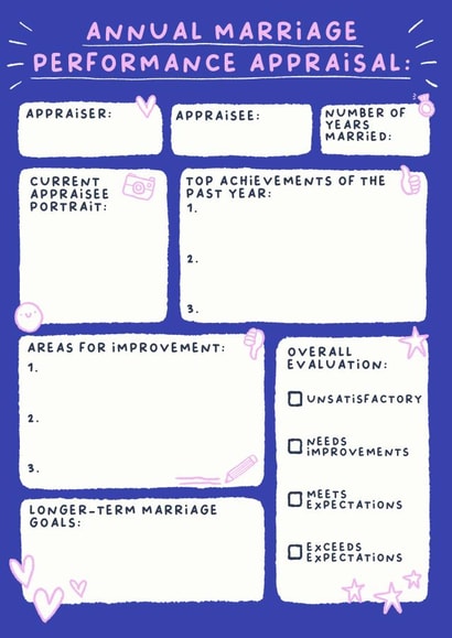 Funny Marriage Anniversary Card - Marriage Performance Appraisal created by Sarah Harding