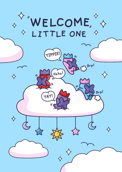 Funny New Baby Card - Welcome Little One - Fart Cherrubs created by Cheeky Legends