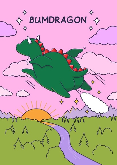 Funny Birthday Card - Dragon Farting - Bum Dragon created by Cheeky Legends