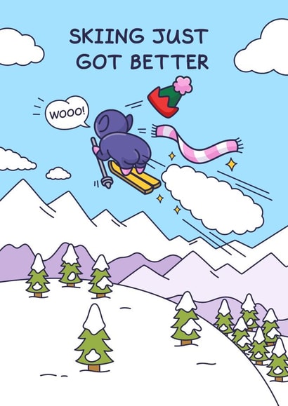 Cheeky Humour Card - Elf Skiing - Flying Fart created by Cheeky Legends