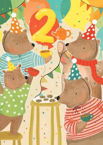 Cute 2nd Birthday Card - Teddy Bear Party - Age 2 created by Louise Tiler