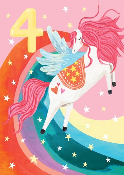 Cute 4th Birthday Card - Unicorn & Rainbow - 4 Today created by Louise Tiler