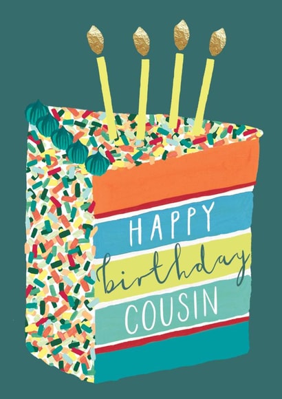 Classic Birthday Card - For Cousin - Colourful Cake Slice created by Louise Tiler
