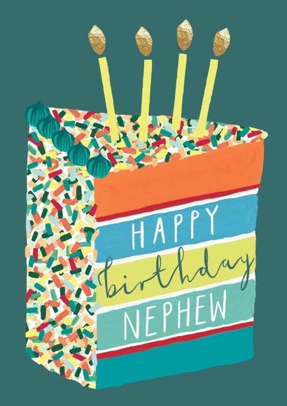 Classic Birthday Card - For Nephew - Colourful Cake Slice created by Louise Tiler