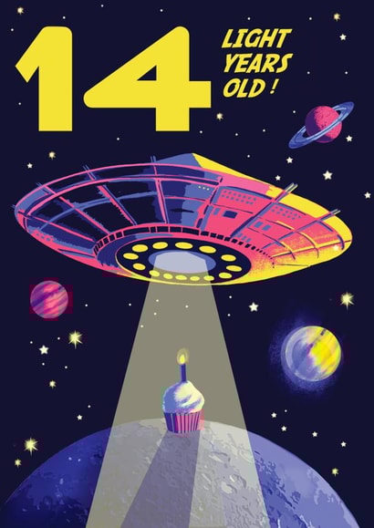 Retro 14th Birthday Card - For Him - Cool Sci Fi Space created by Rocket68