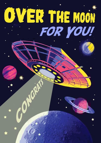 Retro Congratulations Card - Over the Moon - Space created by Rocket68