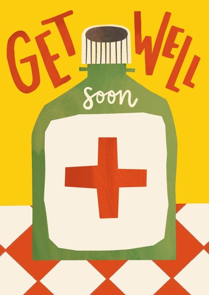 Arty Get Well Soon Card - Illustrated Bold Colourful Medicine Bottle created by AbiGoLucky