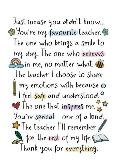 Heartfelt Thank You Card - For Teacher - Sentimental created by And You Can Quote Me