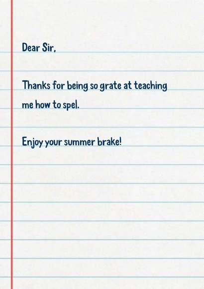 Funny Thank You Card - For Teacher - Spel Grate Sir created by The Buddy Fernandez Card Co.
