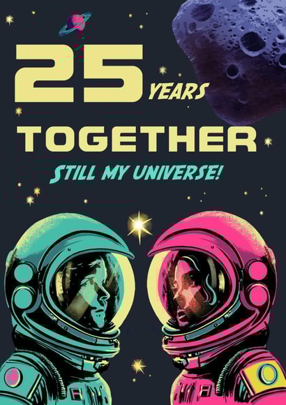 Retro Anniversary Card - 25th Silver Anniversary - SciFi Space Astronauts created by Rocket68
