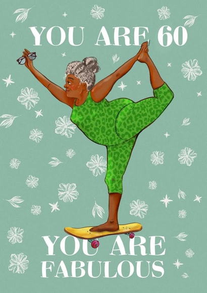 Funny 60th Birthday Card - Skater and Yogi - Young At Heart created by Albina Uvarova