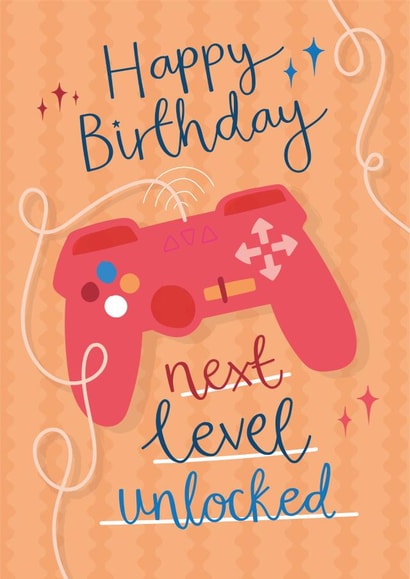 Cute Birthday Card - Gamer - Next Level Unlocked created by Two For Joy Illustration