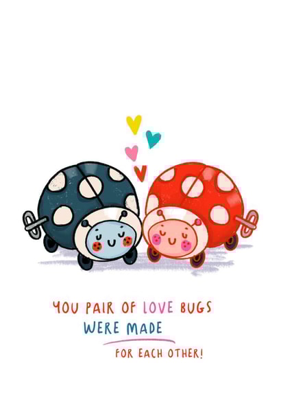 Cute Anniversary Card - For Happy Couple - Love Bugs created by NICHOLA COWDERY ILLUSTRATIONS 
