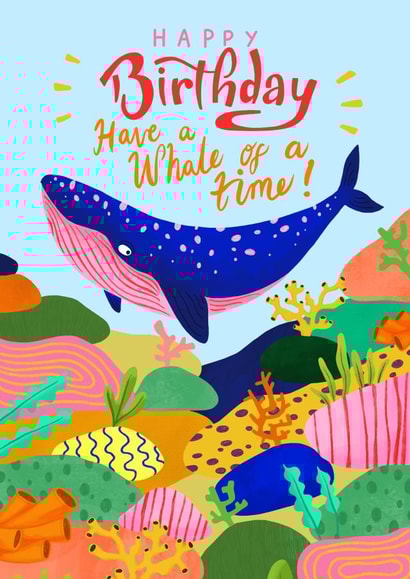 Colourful Ocean Birthday Card - Have a Whale of a Time - Sealife created by PonkyWots