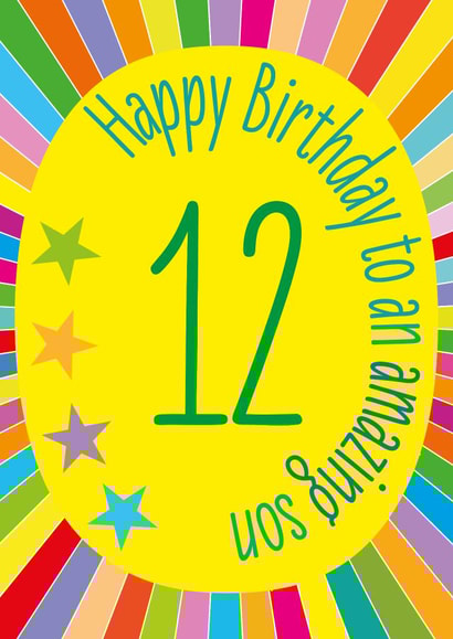 Fun 12th Birthday Card - For Son - Colourful Stars created by size3art