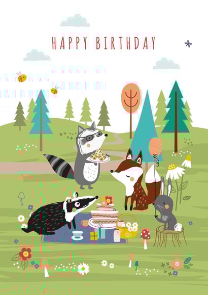 Cute Birthday Card - Woodland Animals - Picnic created by Little Stringers