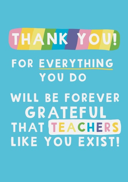 Cute Thank you Card - For Teacher - Forever Grateful created by Giddy Kipper
