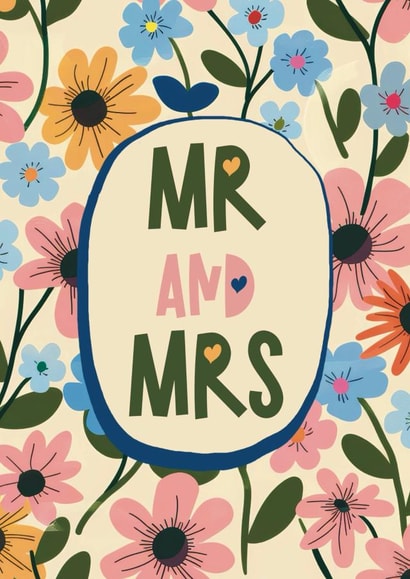 Pretty Wedding Card - Modern Floral - Mr and Mrs created by Giddy Kipper