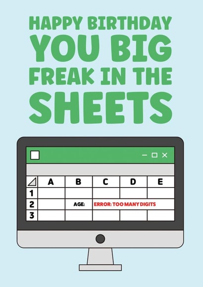Funny and cheeky birthday card for the spreadsheet geek in your life. created by Prints With Personality