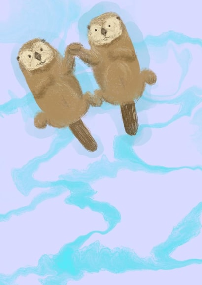 Cute I love You Otters Holding Hands Hand drawn style card created by Cat's Cards