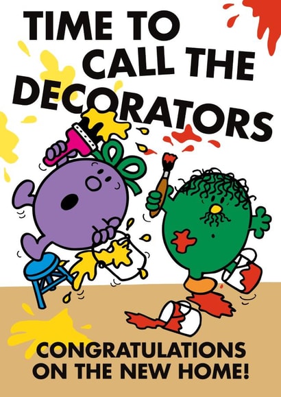 Funny New Home Card - Mr. Clumsy and Little Miss Naughty - Time to Call the Decorators created by Mr. Men