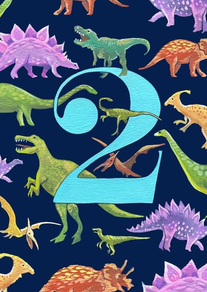Cute dinosaur card for boy or girl turning two today created by While Sadie Sleeps